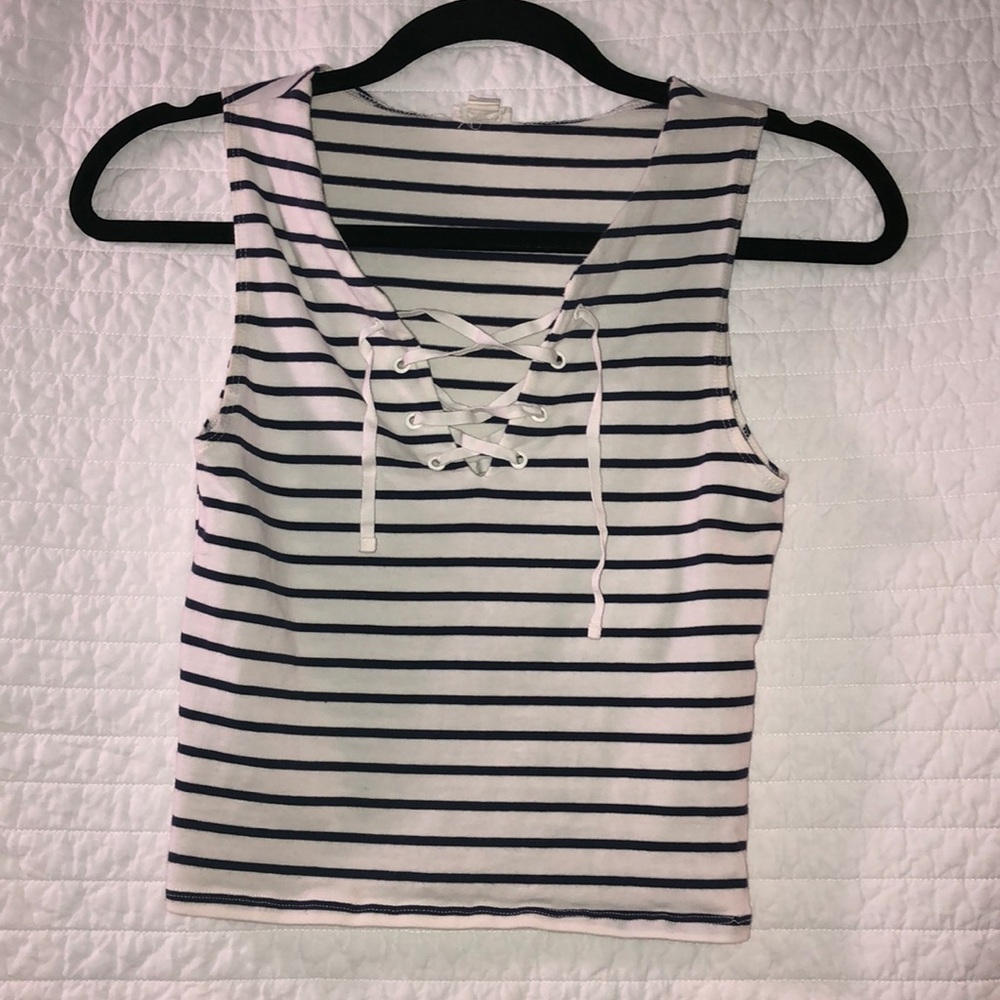 Navy and White stripped crop top